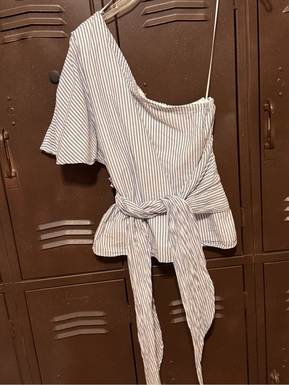 1. State Striped One-Shoulder Tie-Waist Women’s Top